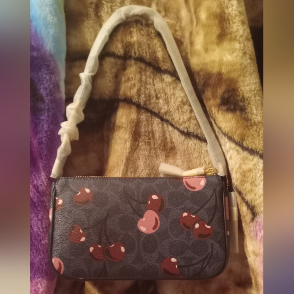 Coach Nolita 19 Signature Canvas & Leather Cherry Print In Denim NWT